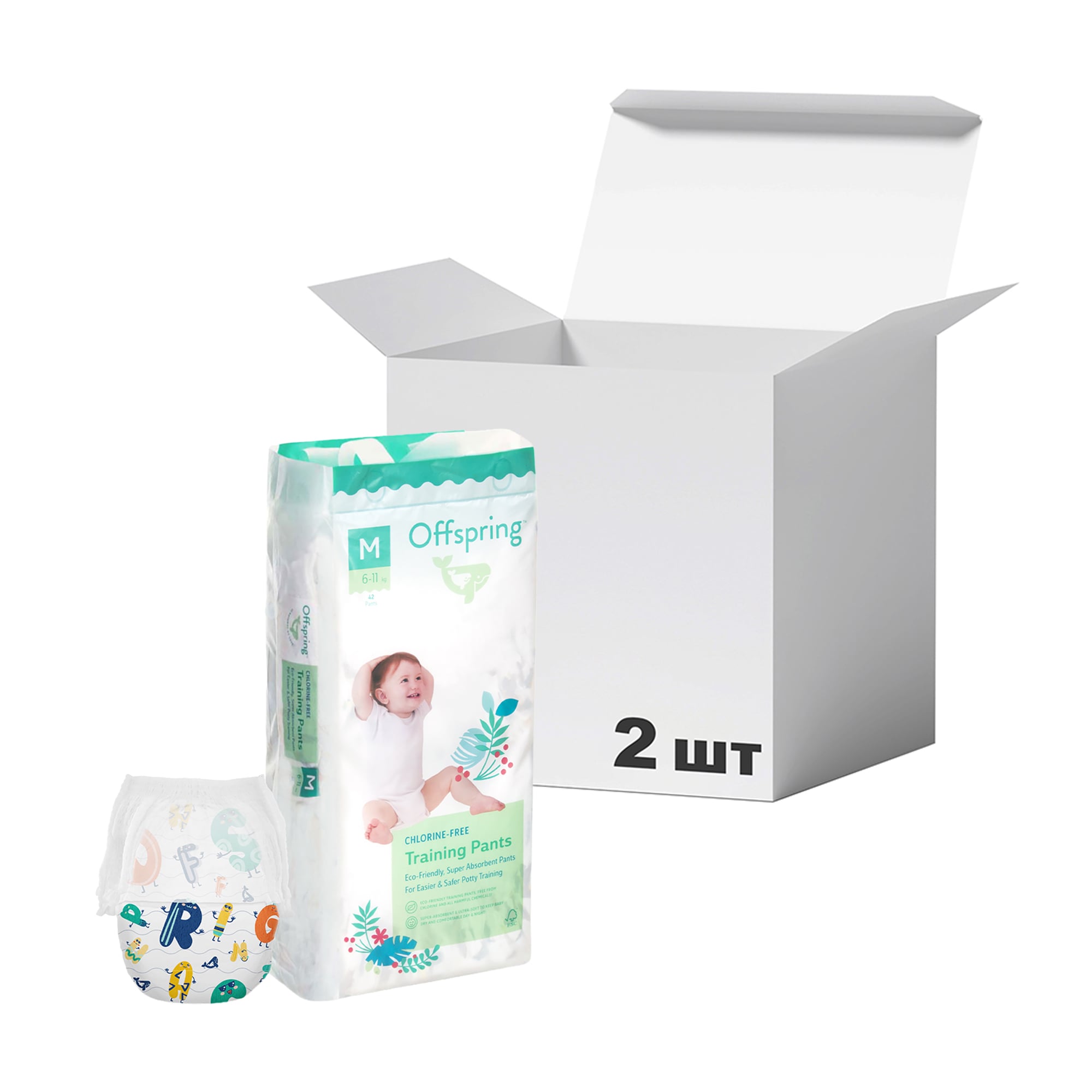 Упаковка підгузків-трусиків Offspring ABC Dance, розмір M (6-11 кг), 42 шт * 2 шт